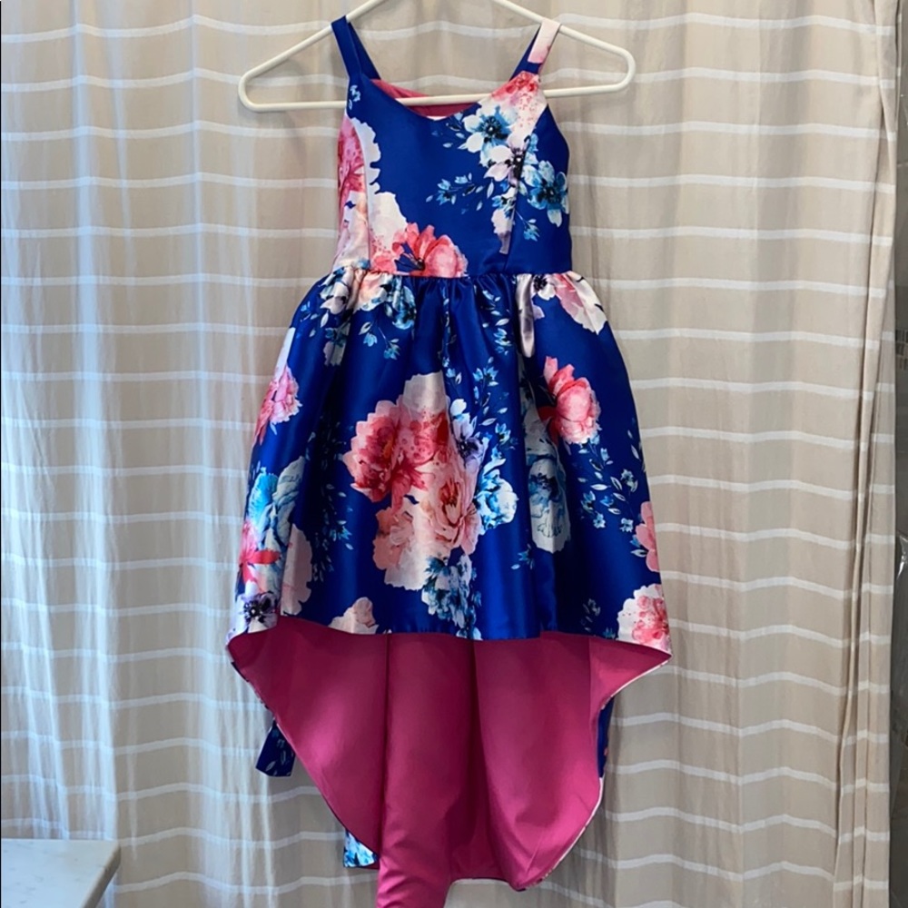 Floral royal blue high low dress